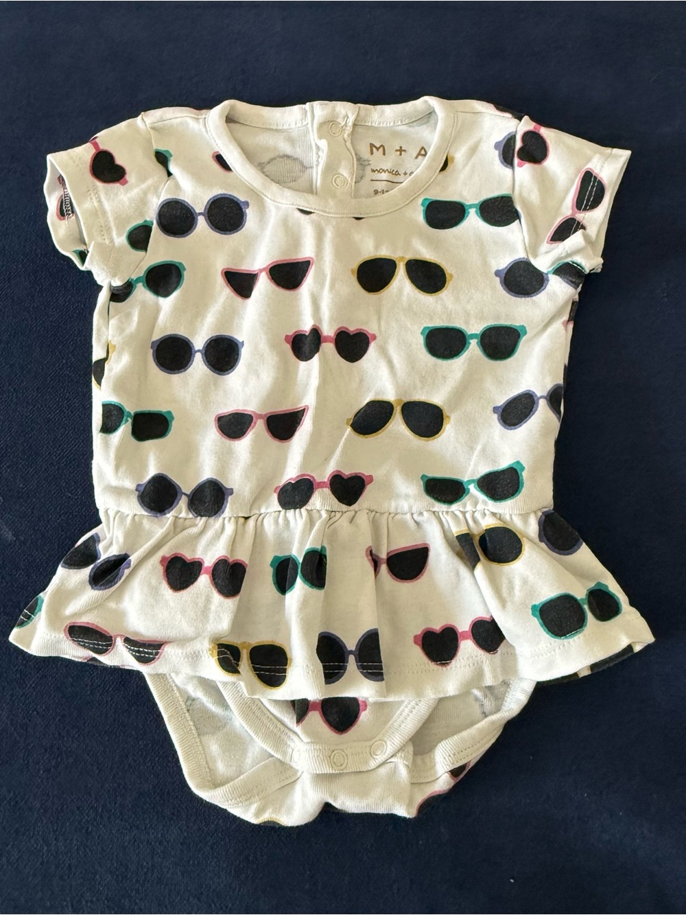 Monica + Andy White Baby Skirted Bodysuit 9-12m organic cotton Sunglasses Print